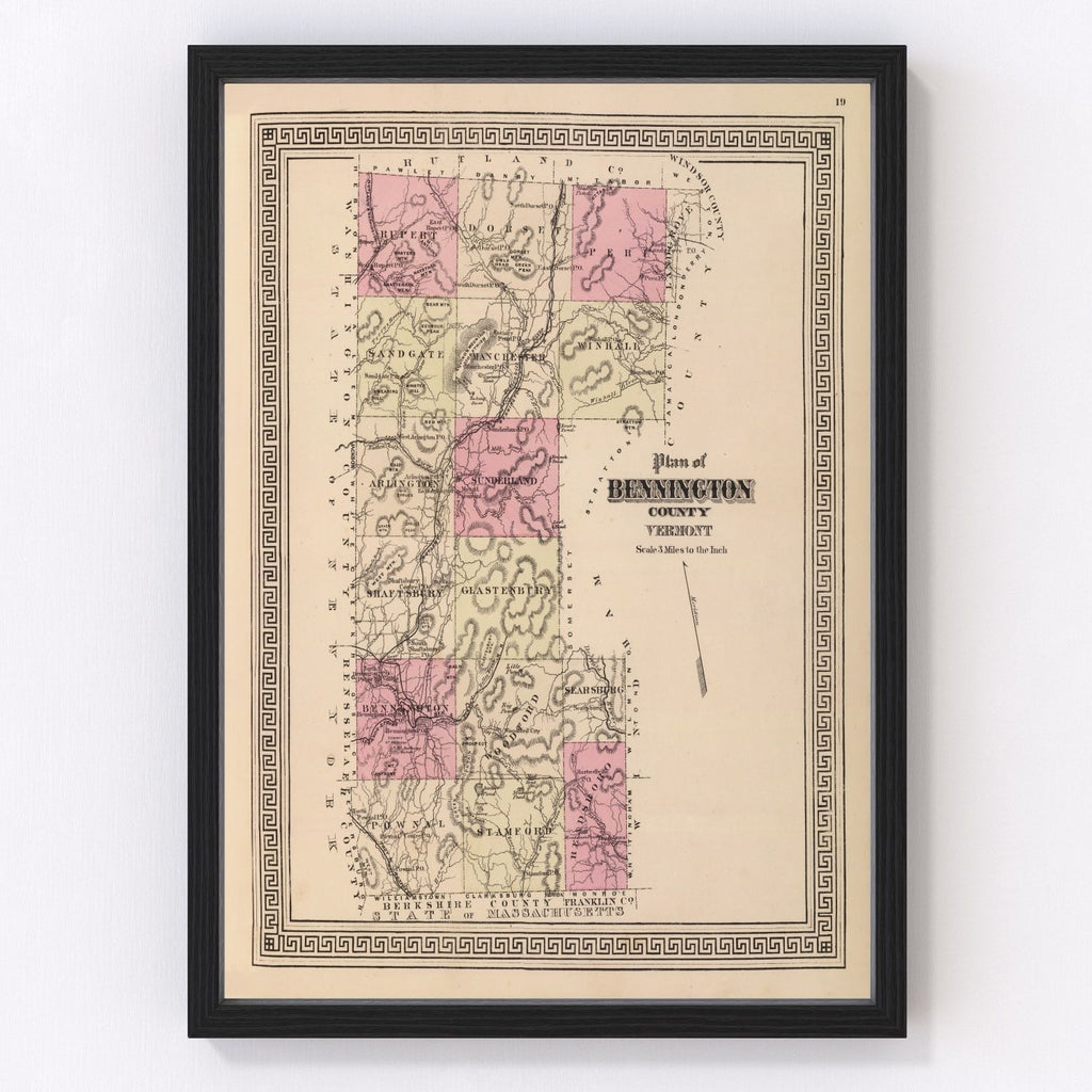 Vintage Map of Bennington County, Vermont 1876