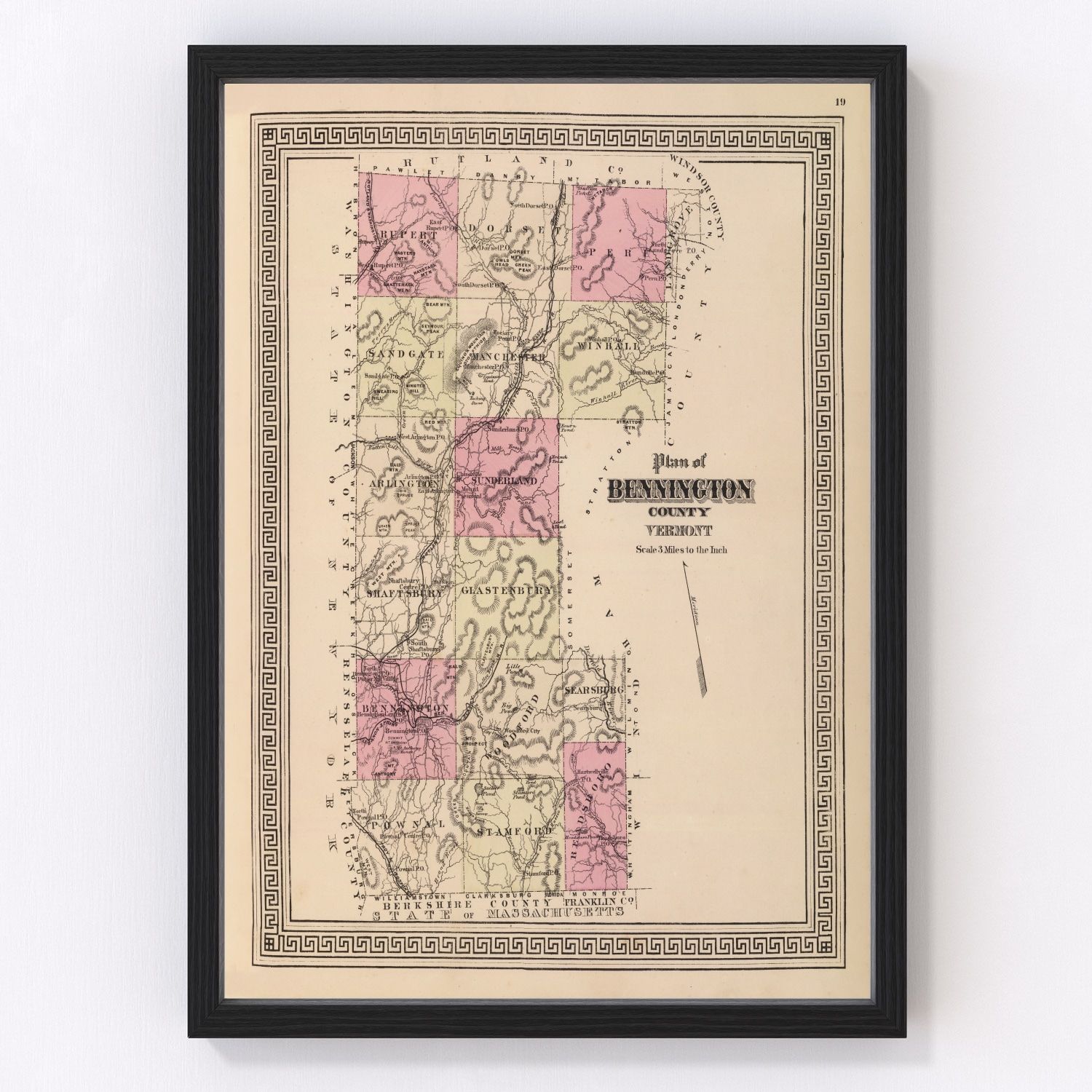 Vintage Map of Bennington County, Vermont 1876