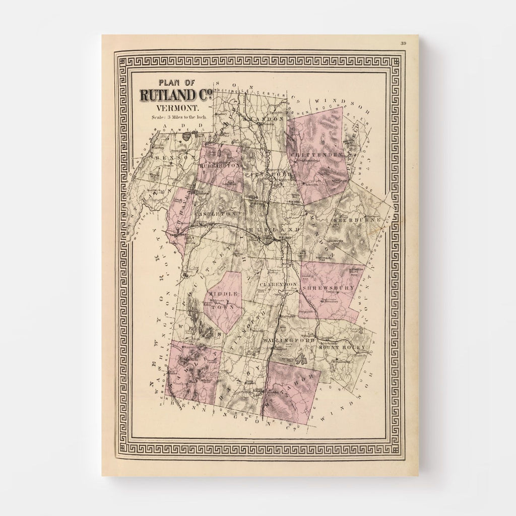 Vintage Map of Rutland County, Vermont 1876