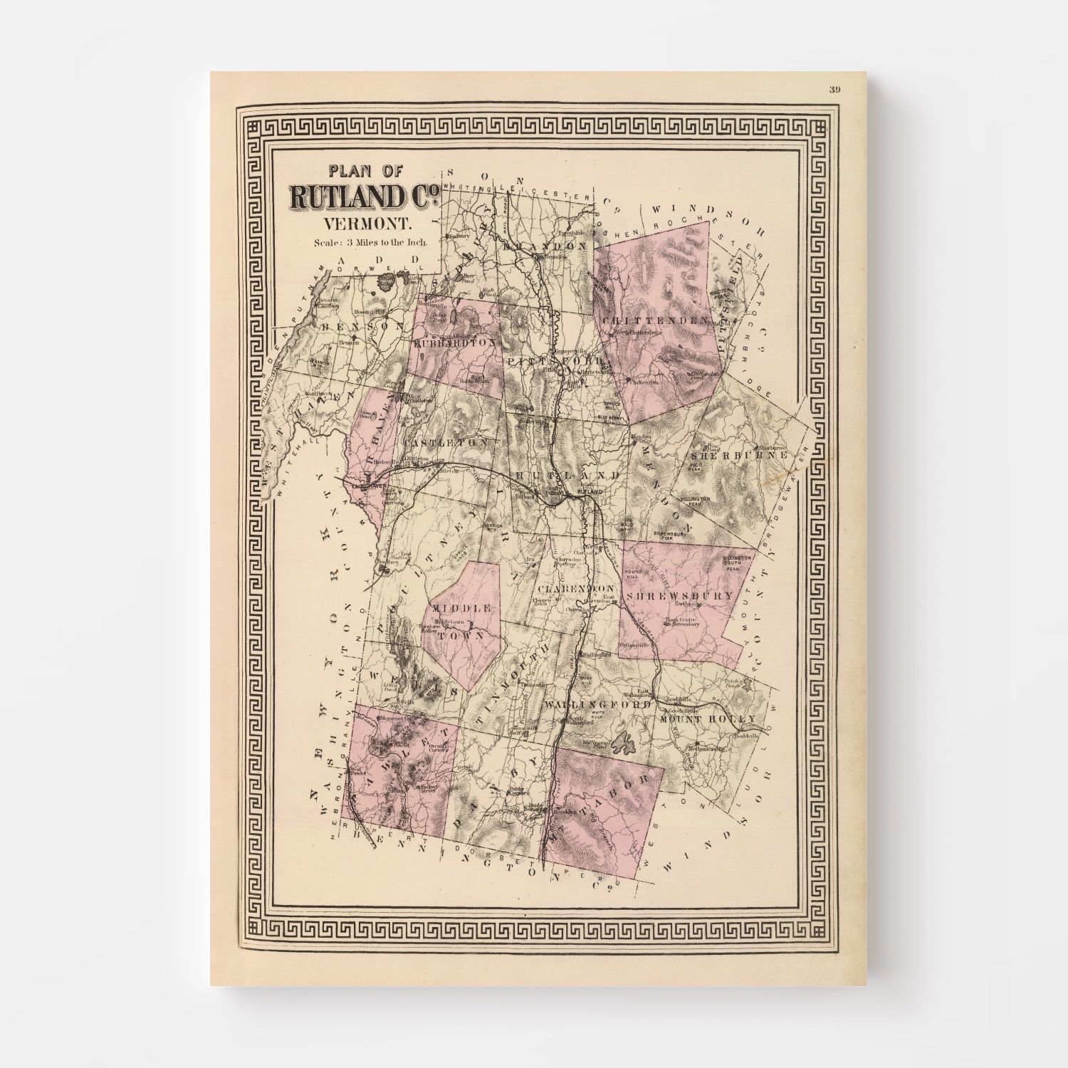 Vintage Map of Rutland County, Vermont 1876