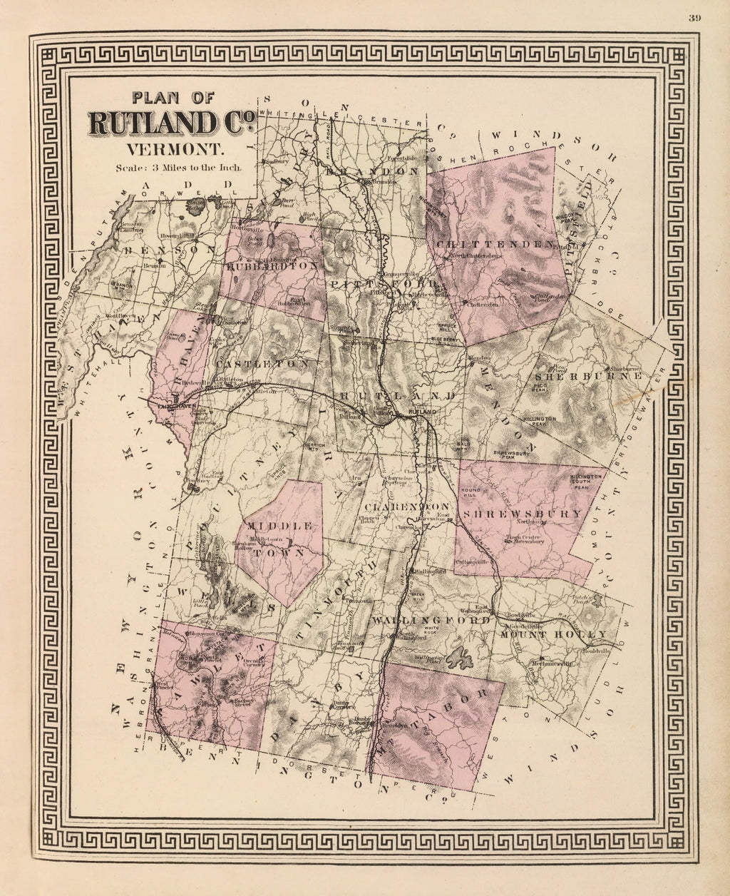 Vintage Map of Rutland County, Vermont 1876