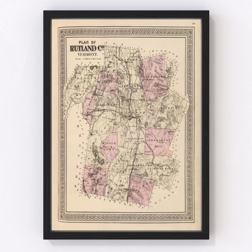 Vintage Map of Rutland County, Vermont 1876