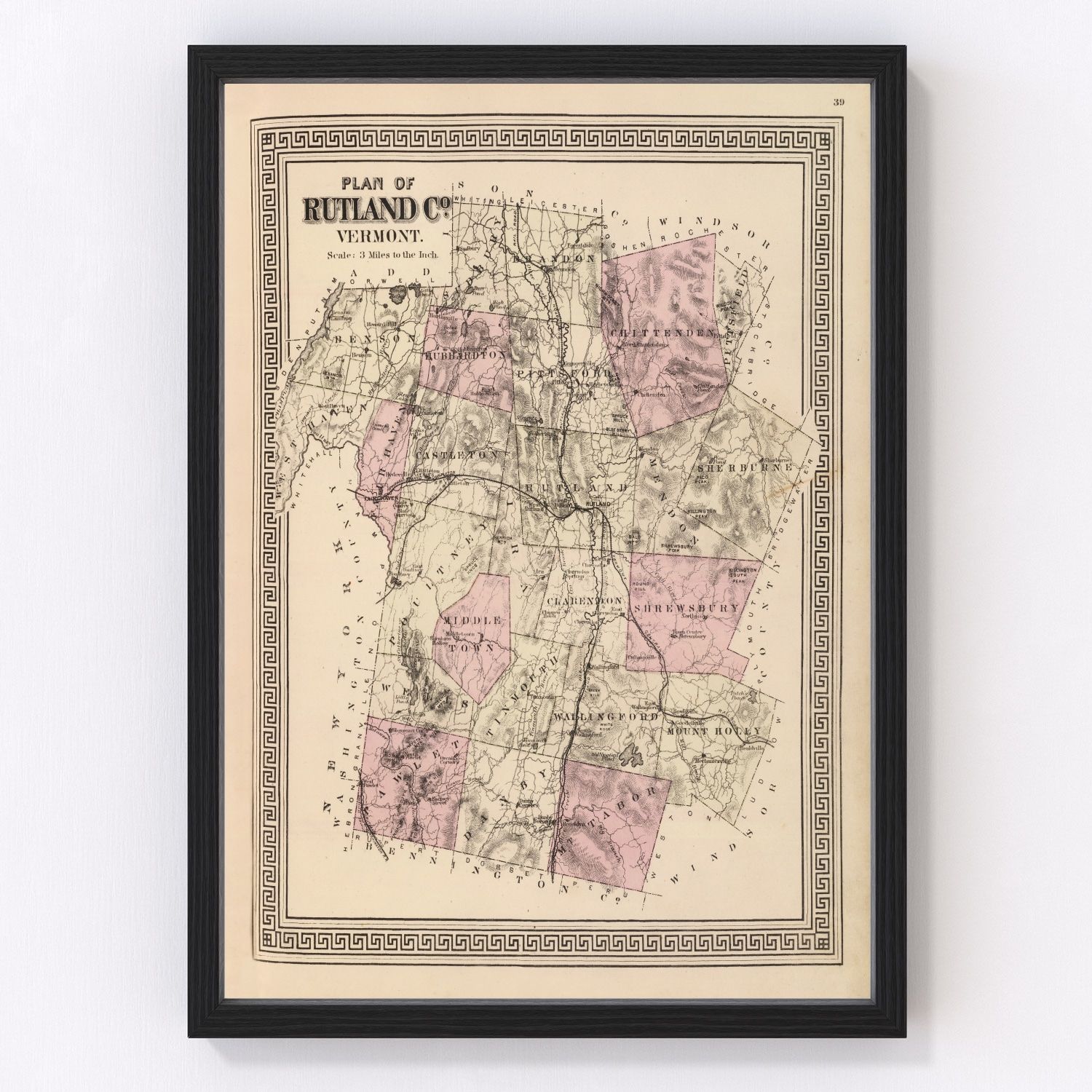Vintage Map of Rutland County, Vermont 1876