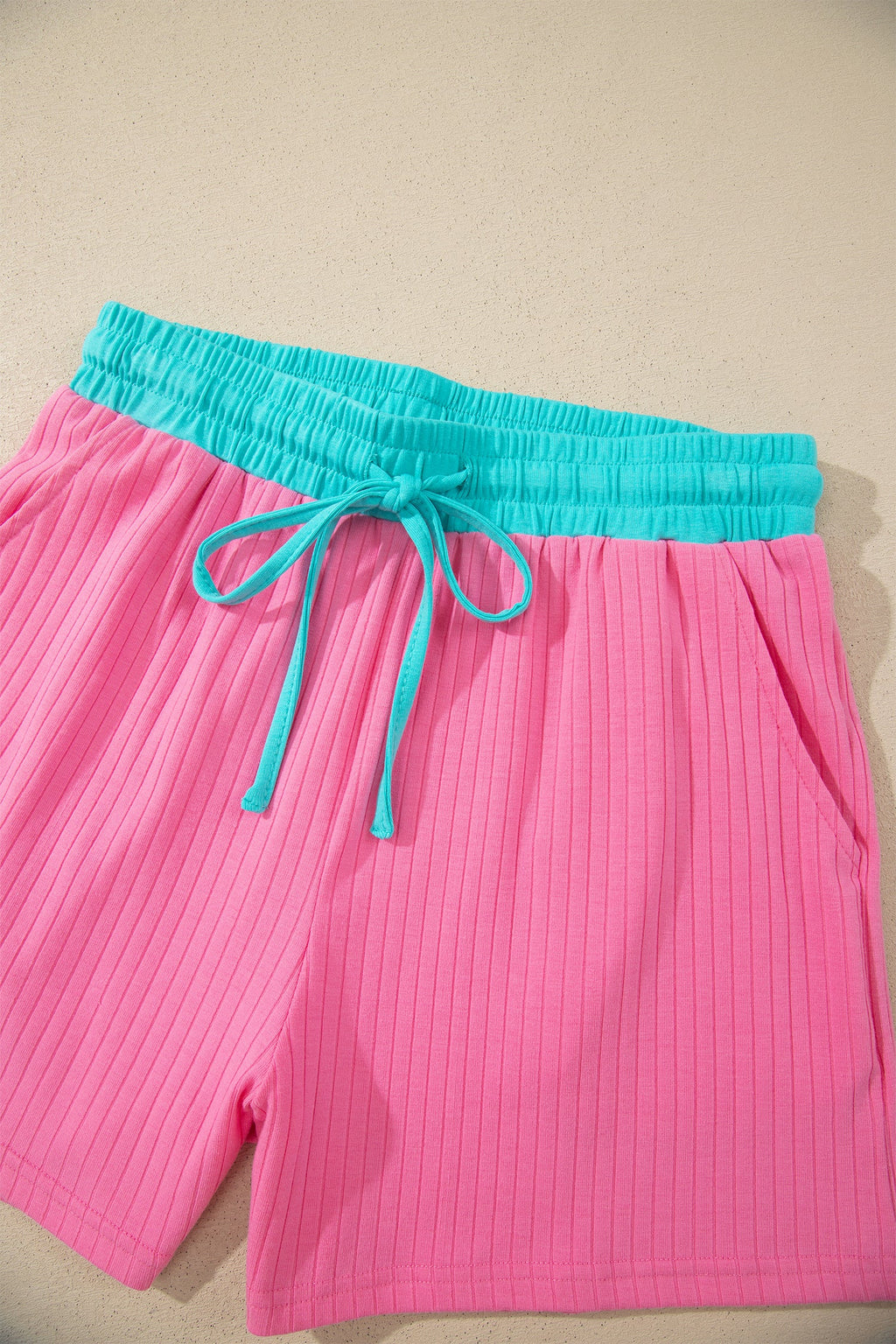 Colorblock Trim Ribbed Top & Shorts Set