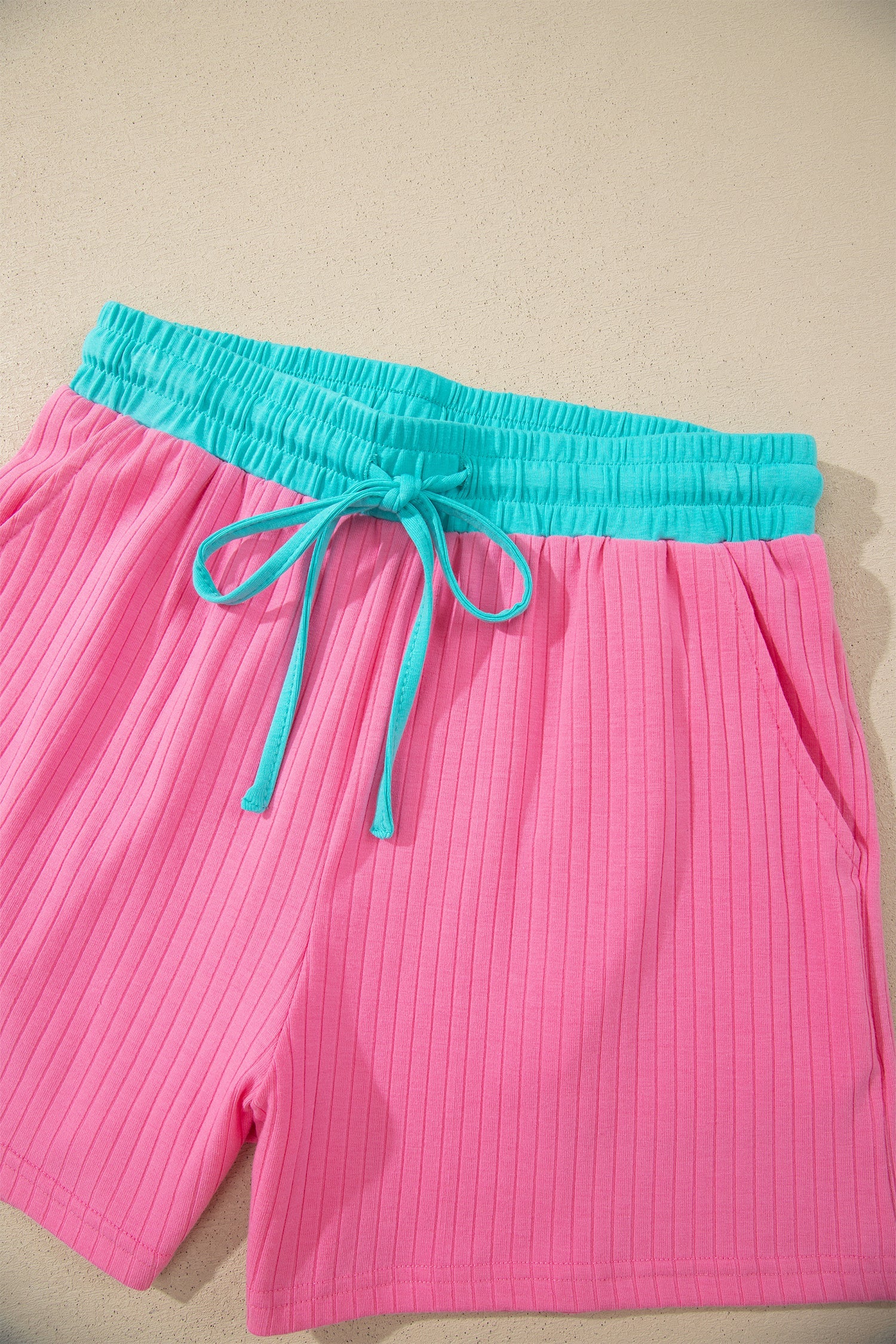 Colorblock Trim Ribbed Top & Shorts Set