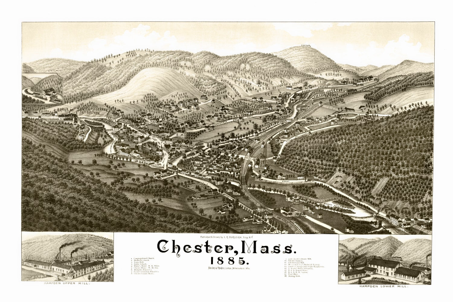 Vintage Map of Chester, Massachusetts 1885