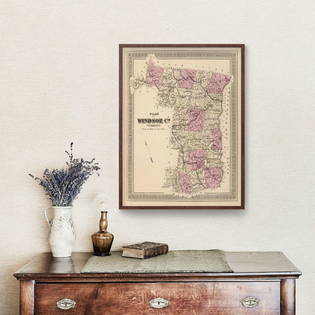 Vintage Map of Windsor County, Vermont 1876