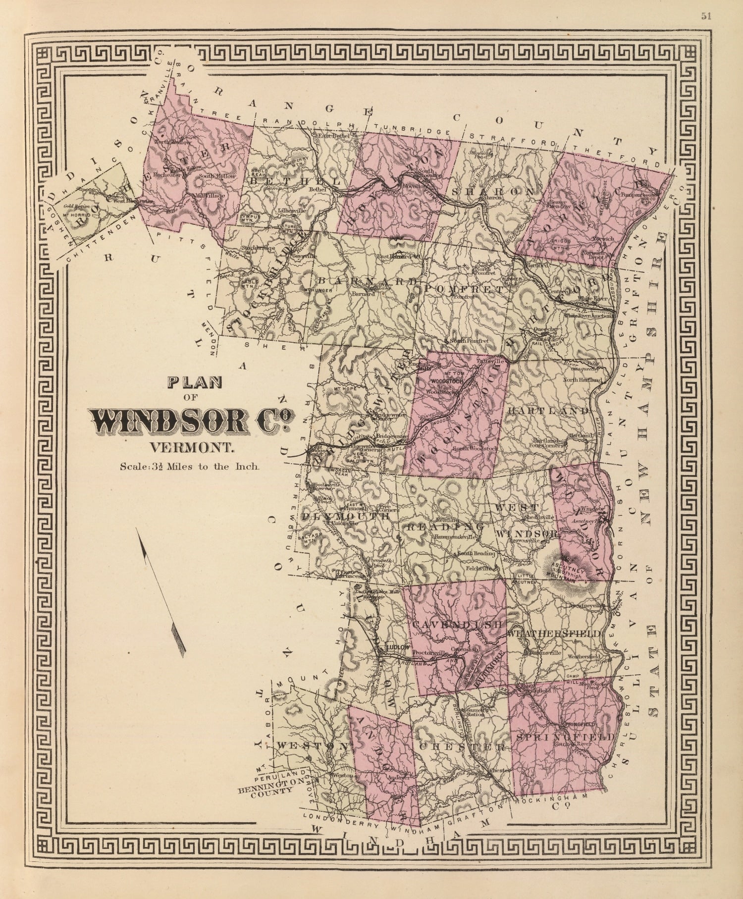 Vintage Map of Windsor County, Vermont 1876