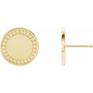 14K Yellow Gold Accented Engravable Earring Mounting