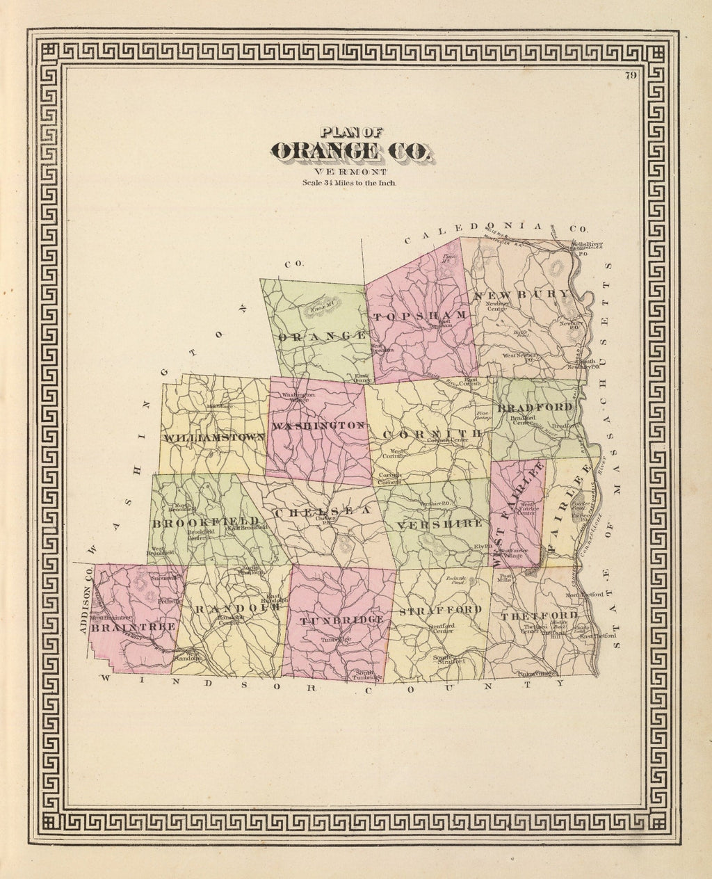 Vintage Map of Orange County, Vermont 1876