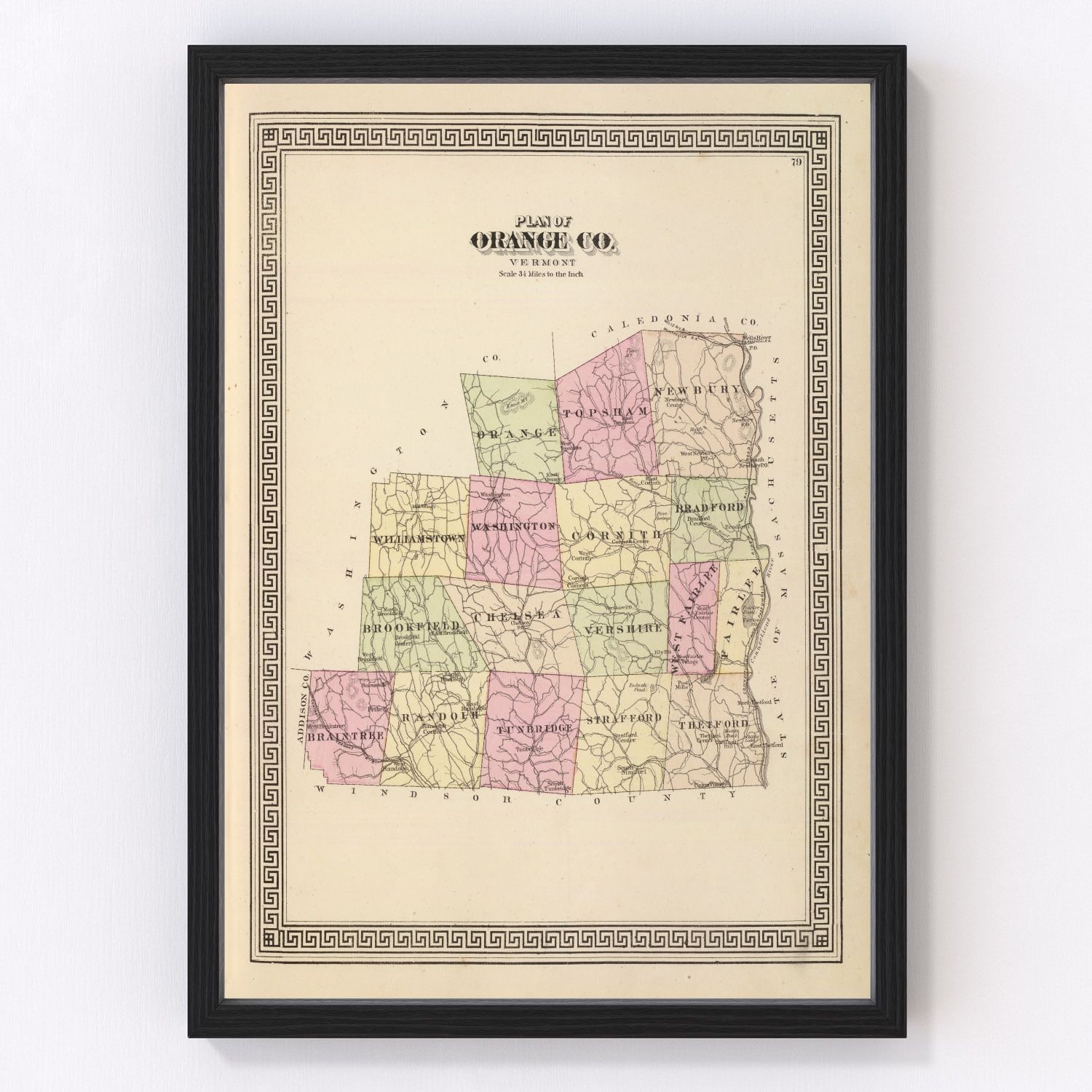 Vintage Map of Orange County, Vermont 1876