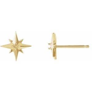 14K Yellow Gold 1.5 mm Round Star Earring Mounting