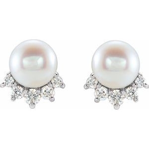 Platinum Cultured White Freshwater Cultured Pearl & .08 CTW Natural Diamond Earrings – image 2
