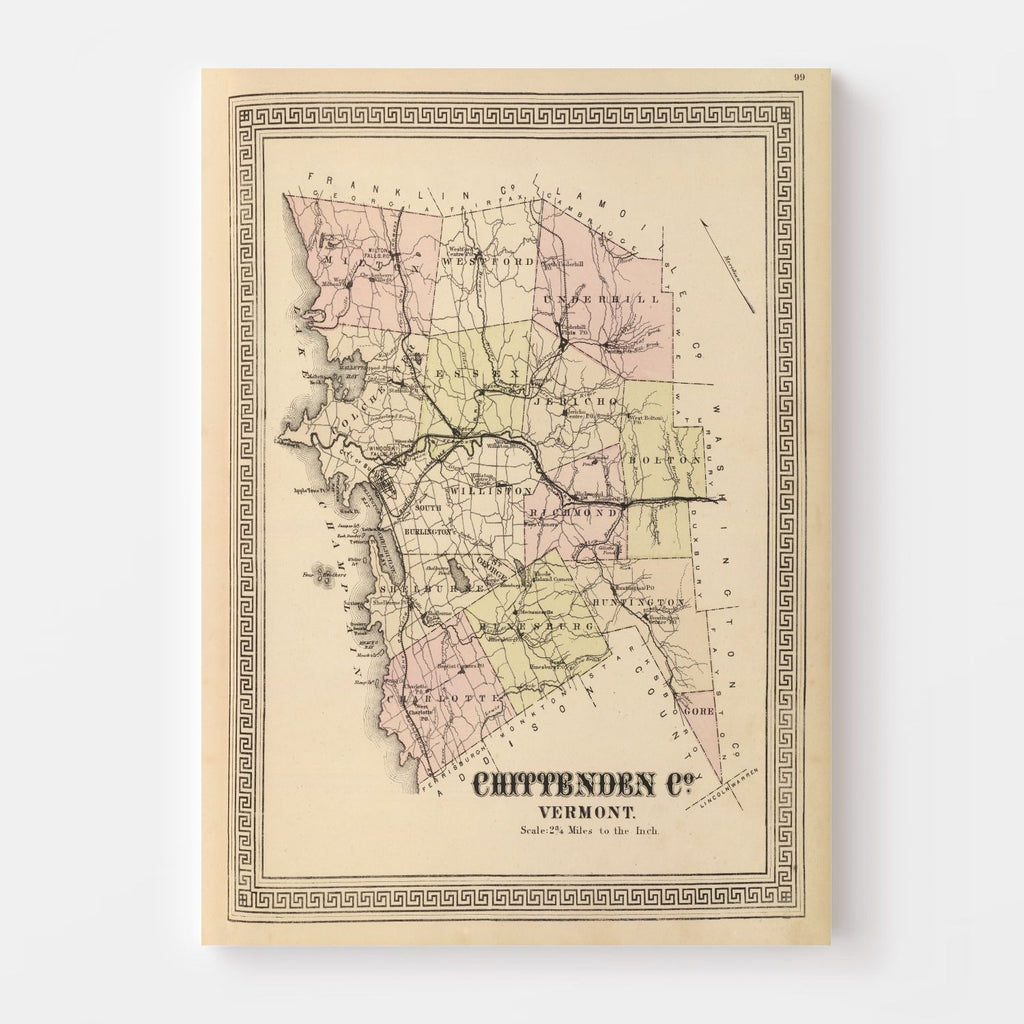 Vintage Map of Chittenden County, Vermont 1876