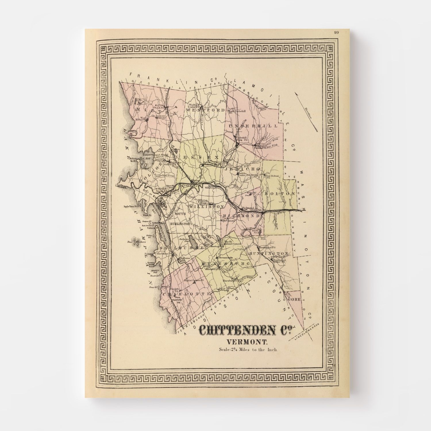 Vintage Map of Chittenden County, Vermont 1876