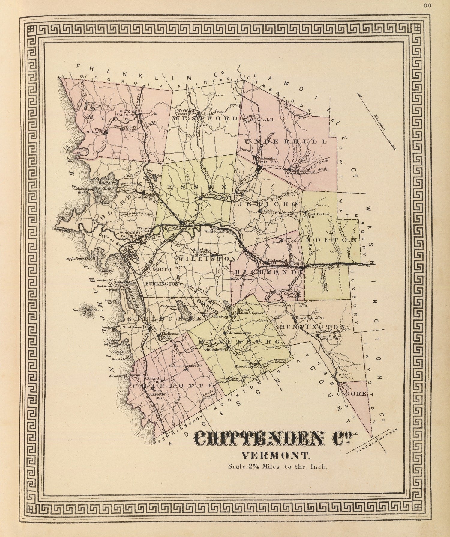 Vintage Map of Chittenden County, Vermont 1876