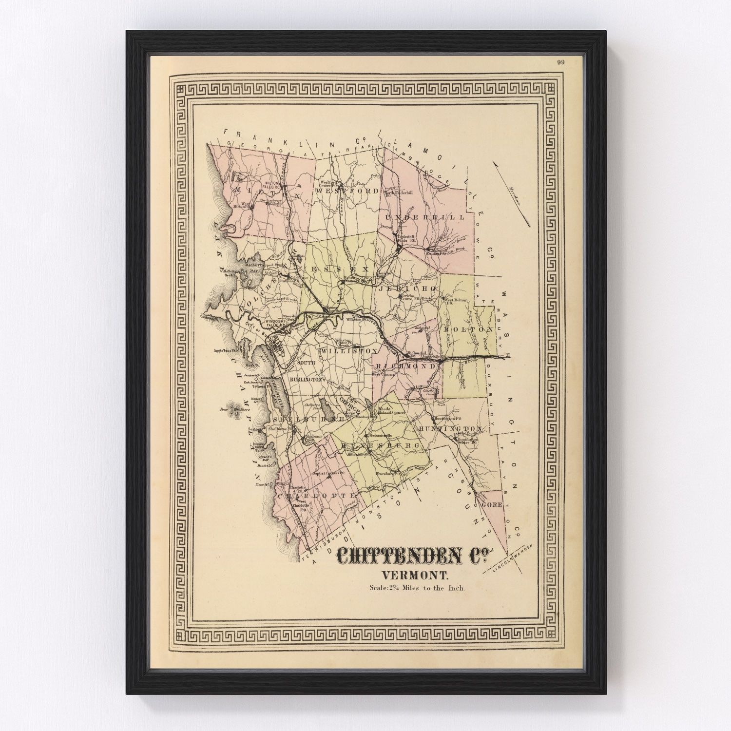 Vintage Map of Chittenden County, Vermont 1876