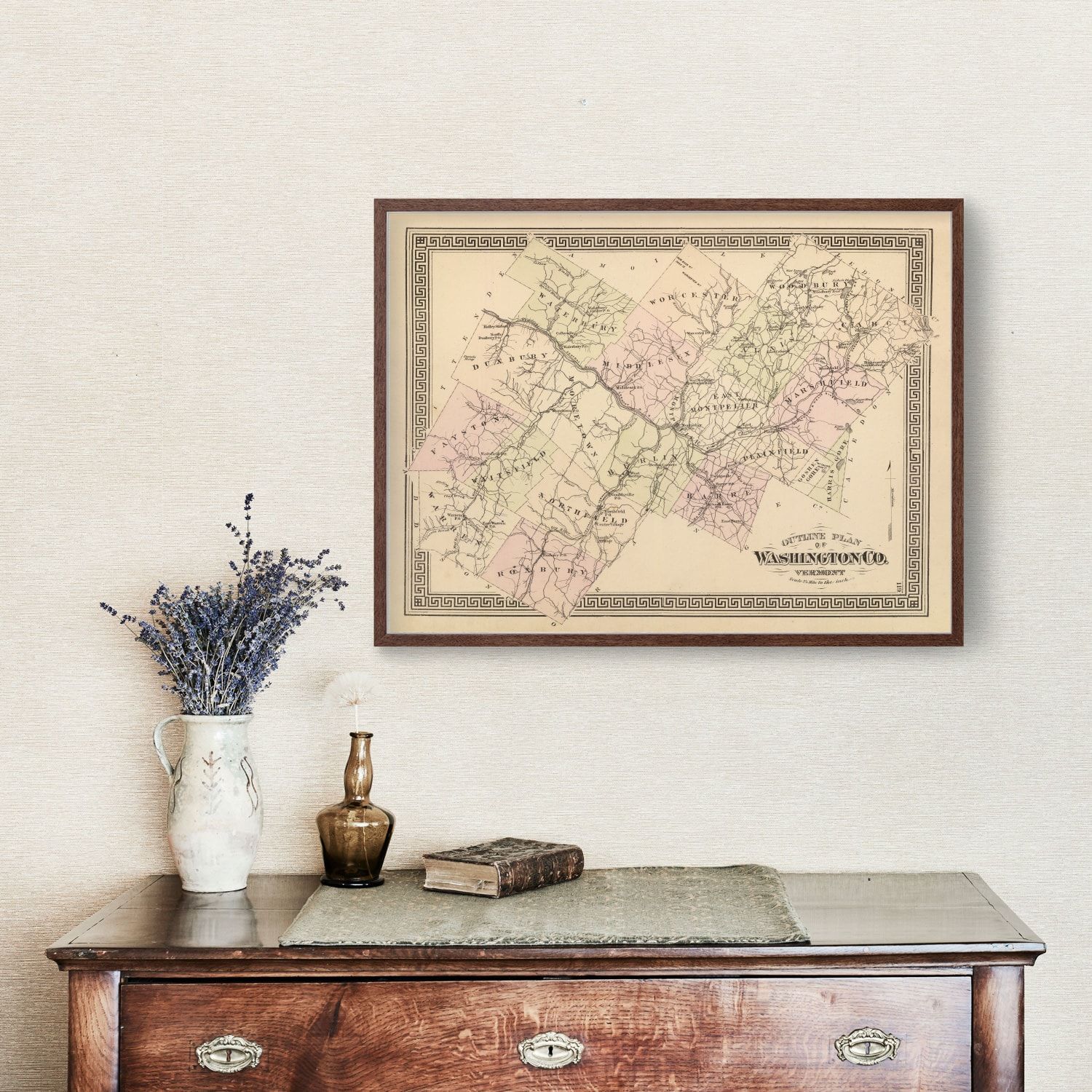 Vintage Map of Washington County, Vermont 1876