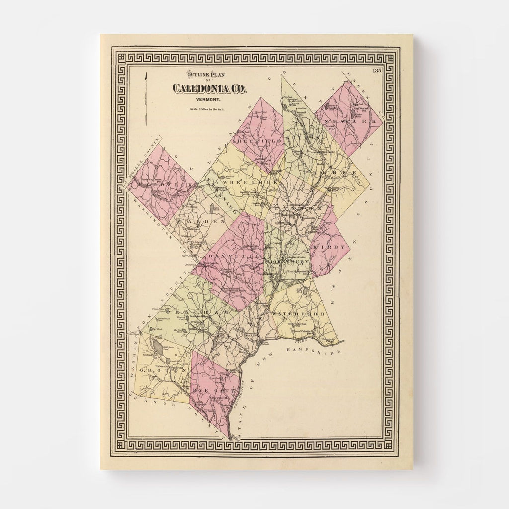 Vintage Map of Caledonia County, Vermont 1876
