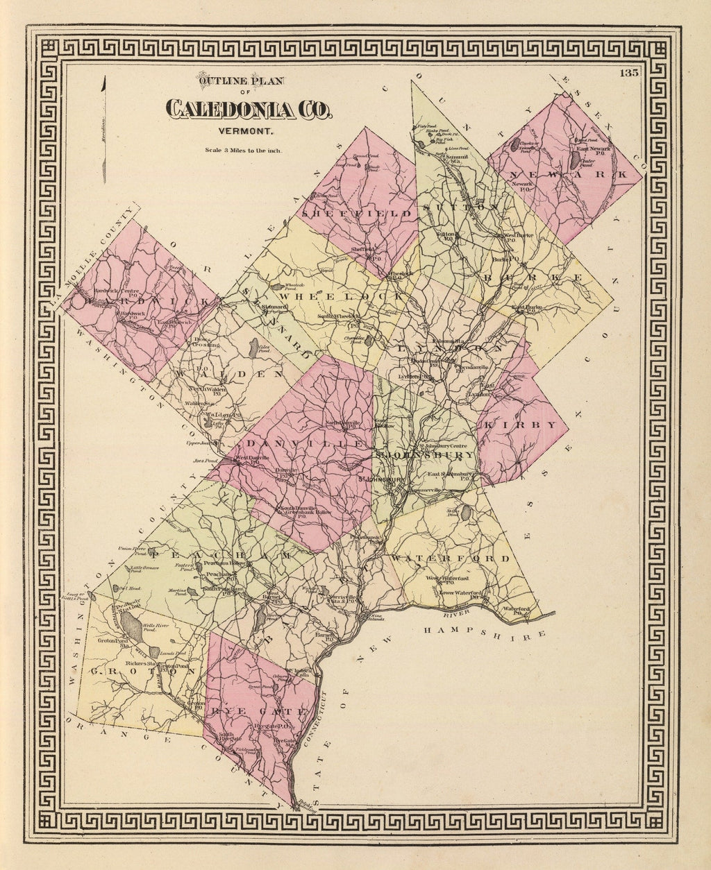 Vintage Map of Caledonia County, Vermont 1876