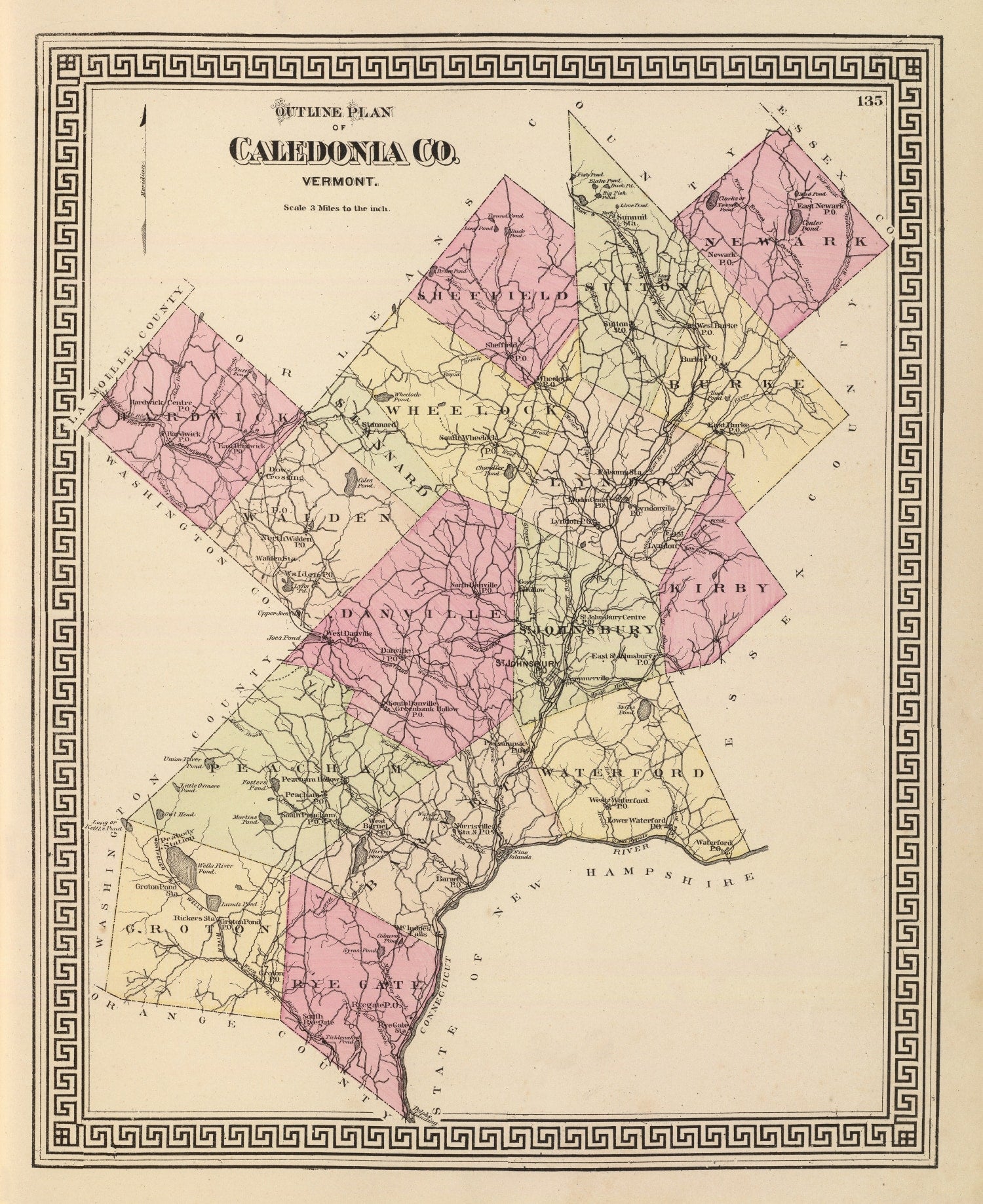 Vintage Map of Caledonia County, Vermont 1876