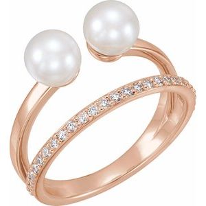14K Rose Gold Cultured White Freshwater Pearl & 1/4 CTW Natural Diamond Ring