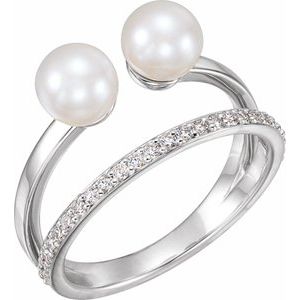 14K White Gold Cultured White Freshwater Pearl & 1/4 CTW Natural Diamond Ring