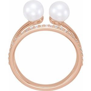 14K Rose Gold Cultured White Freshwater Pearl & 1/4 CTW Natural Diamond Ring