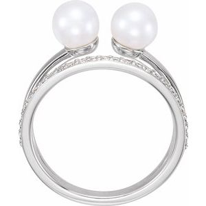 Sterling Silver Cultured White Freshwater Pearl & 1/4 CTW Natural Diamond Ring