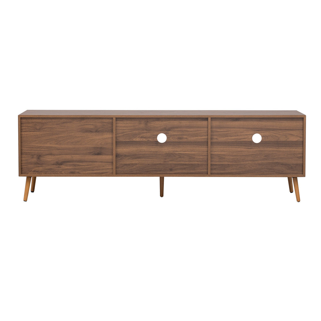 Modern TV Stand for 75'+ TV, TV Console with 2 Glass Doors, Entertainment Center with 2 Drawers & Storage Cabinet, 70' Media Console Table for Living Room, Bedroom