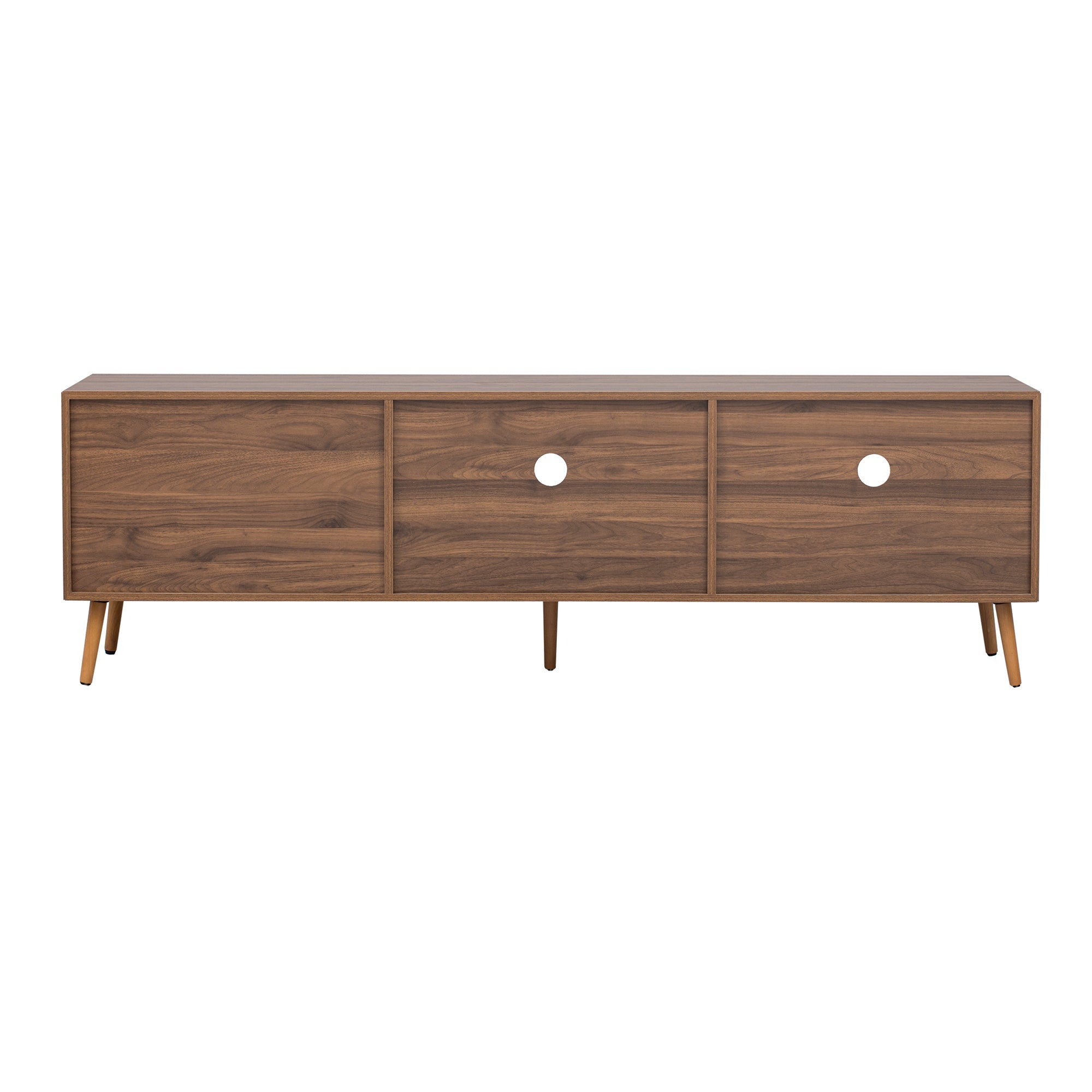 Modern TV Stand for 75'+ TV, TV Console with 2 Glass Doors, Entertainment Center with 2 Drawers & Storage Cabinet, 70' Media Console Table for Living Room, Bedroom