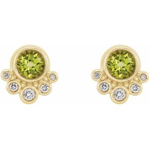 14K Yellow Gold Natural Peridot & 1/8 CTW Natural Diamond Earrings
