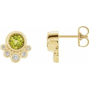 14K Yellow Gold Natural Peridot & 1/8 CTW Natural Diamond Earrings
