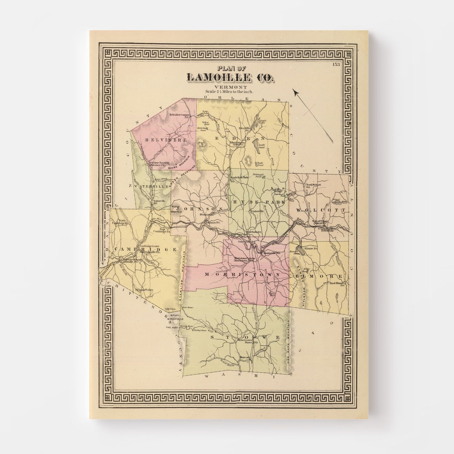 Vintage Map of Lamoille County, Vermont 1876