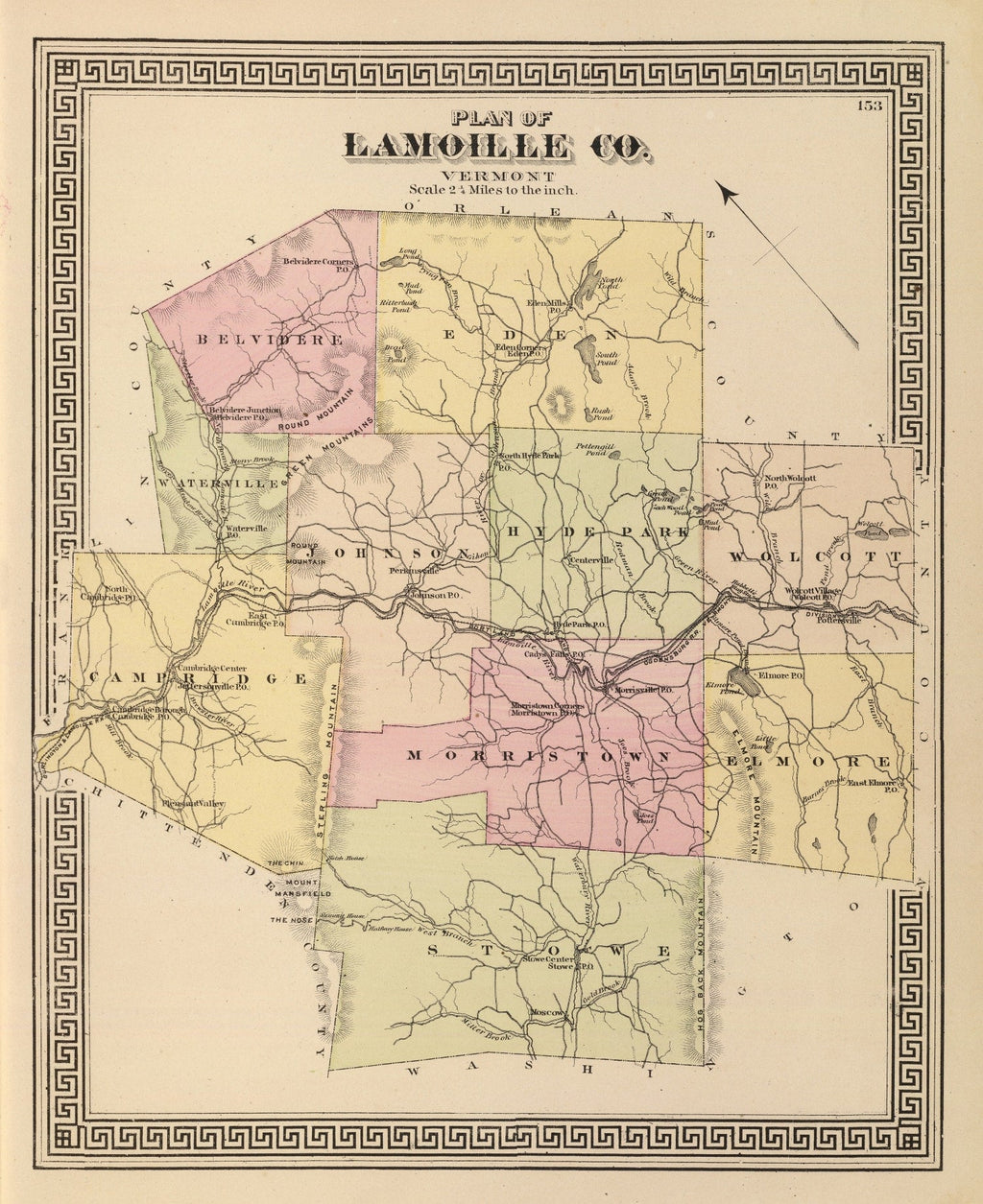 Vintage Map of Lamoille County, Vermont 1876
