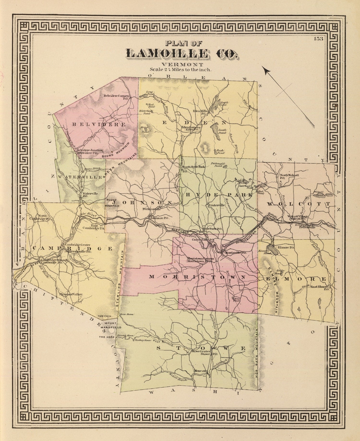 Vintage Map of Lamoille County, Vermont 1876
