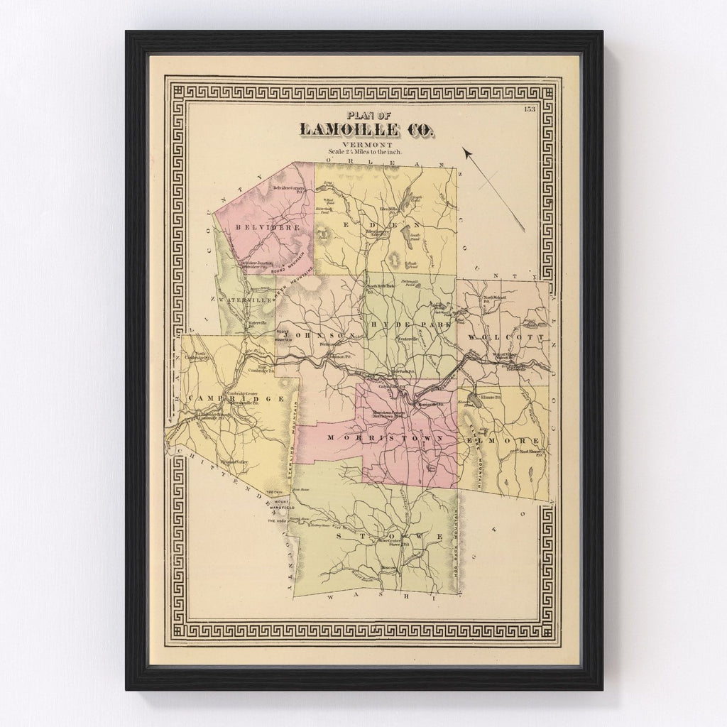 Vintage Map of Lamoille County, Vermont 1876