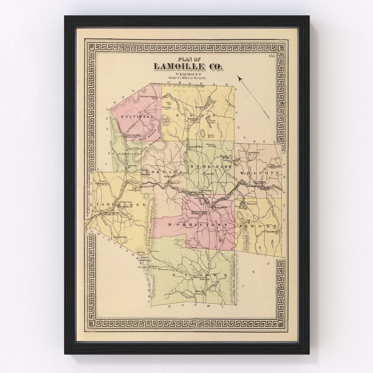 Vintage Map of Lamoille County, Vermont 1876