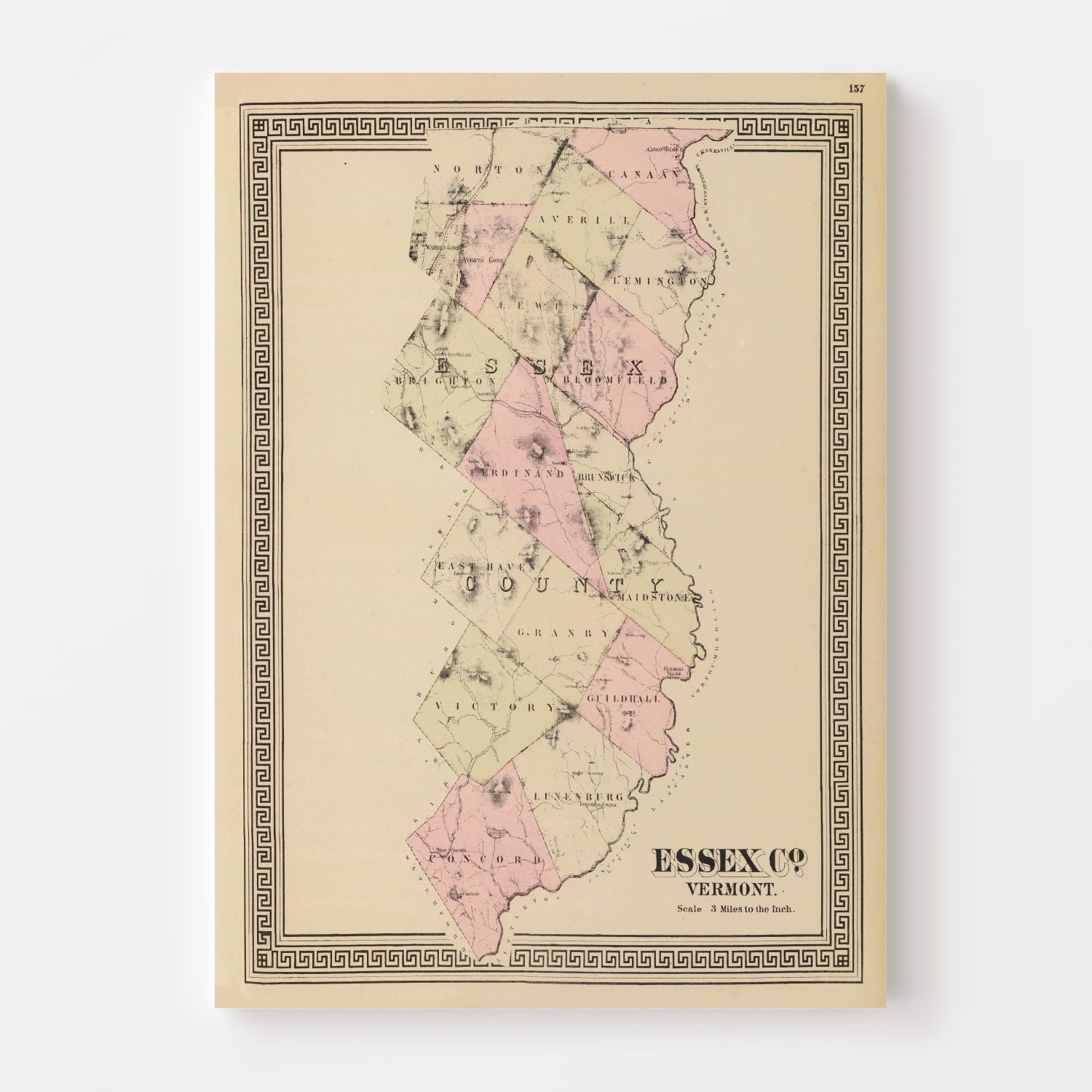 Vintage Map of Essex County, Vermont 1876
