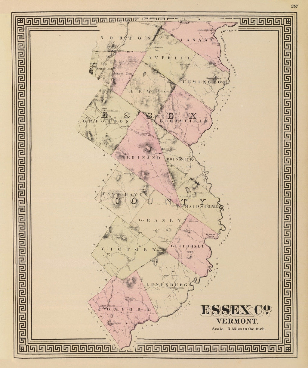 Vintage Map of Essex County, Vermont 1876