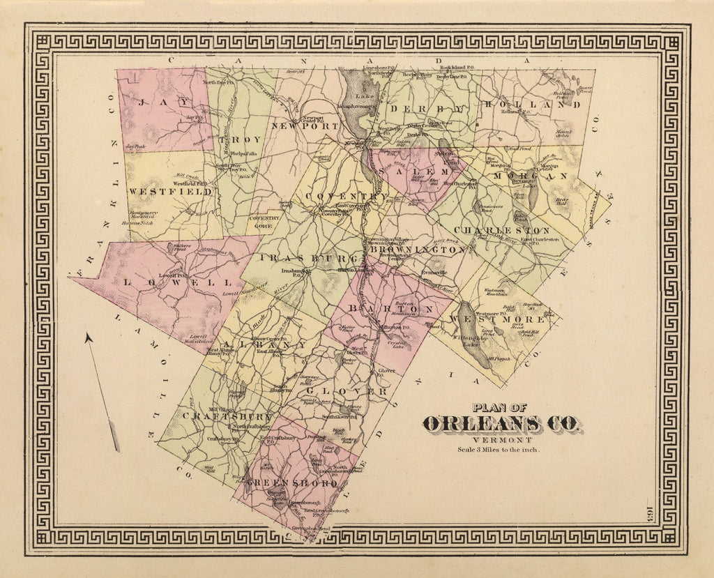 Vintage Map of Orleans County, Vermont 1876