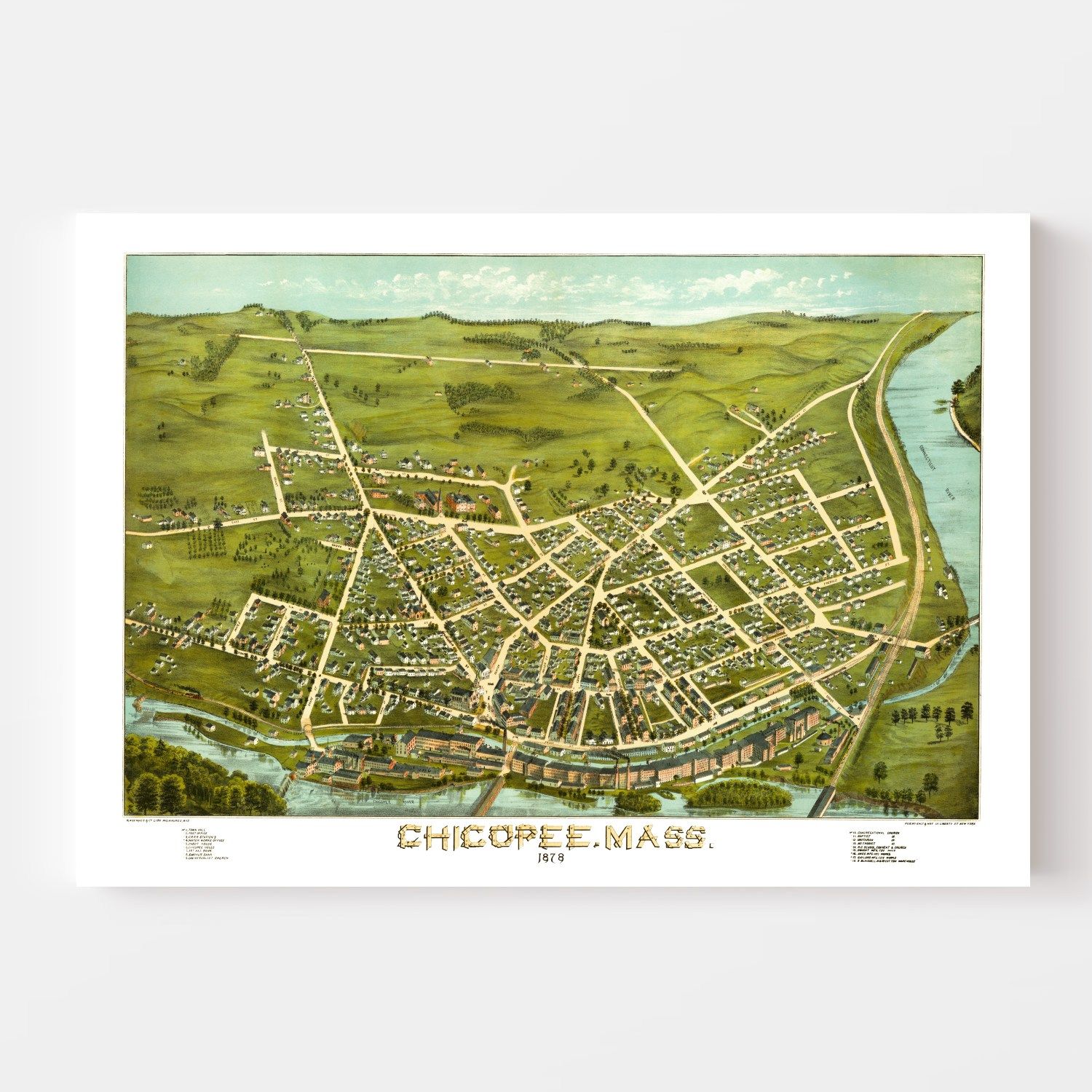 Vintage Map of Chicopee, Massachusetts 1878