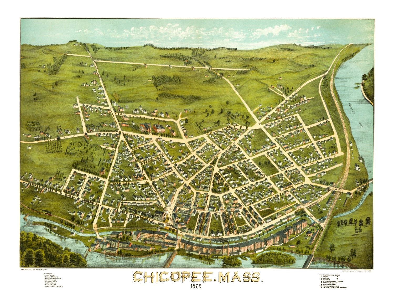 Vintage Map of Chicopee, Massachusetts 1878