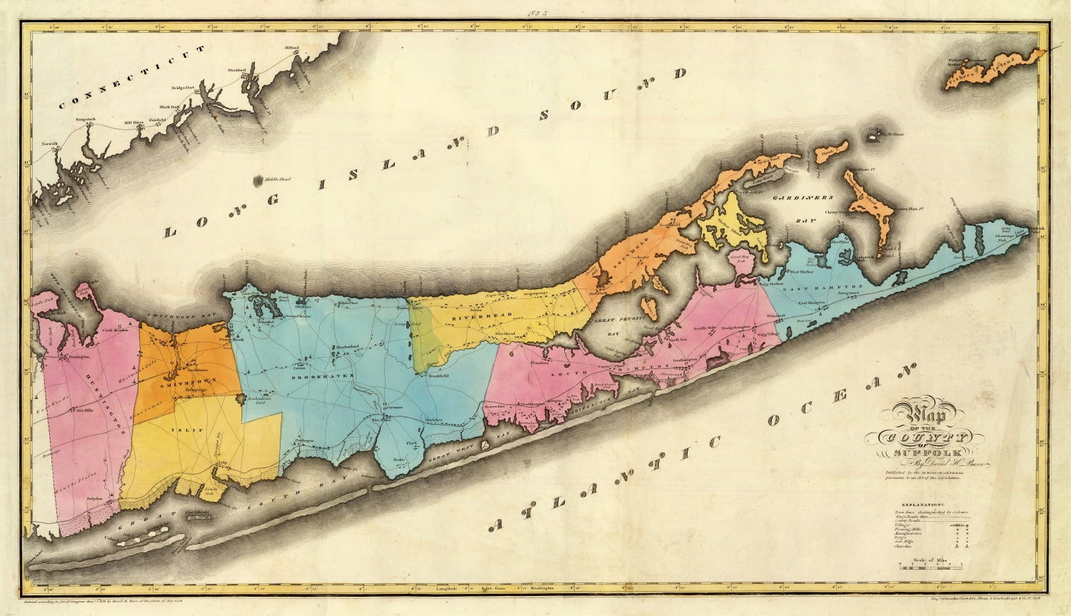 Vintage Map of Long Island, New York 1829