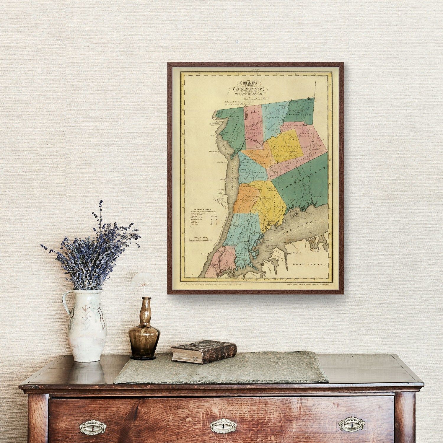 Vintage Map of Westchester County, New York 1829