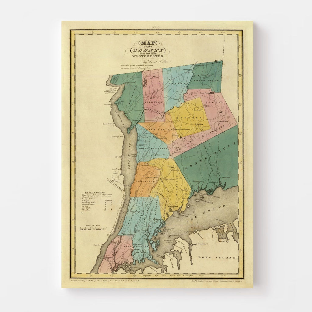 Vintage Map of Westchester County, New York 1829