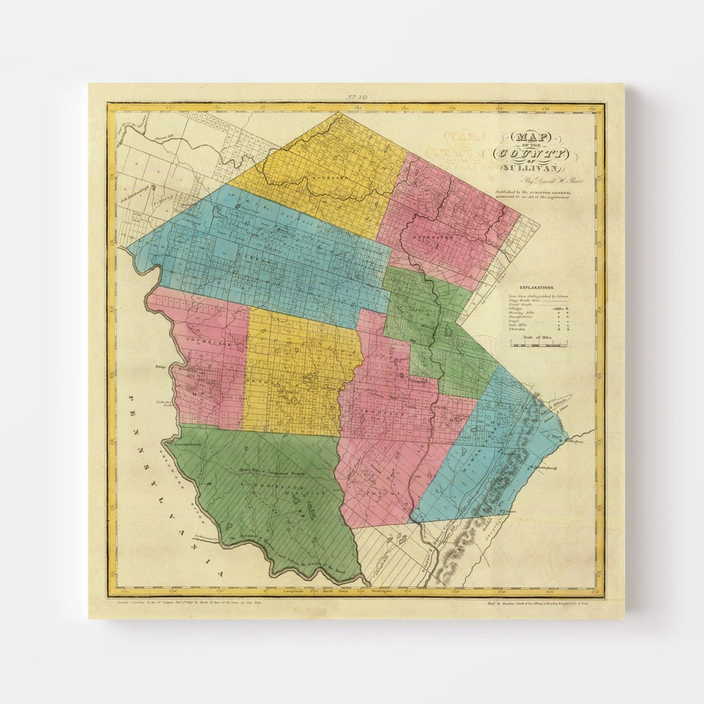 Vintage Map of Sullivan County, New York 1829