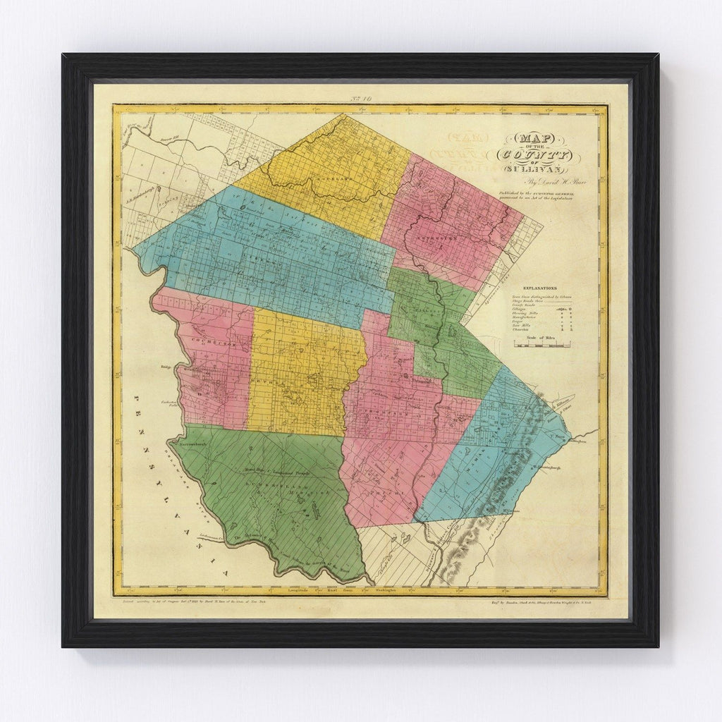 Vintage Map of Sullivan County, New York 1829