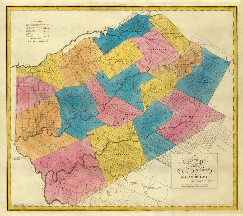 Vintage Map of Delaware County, New York 1829