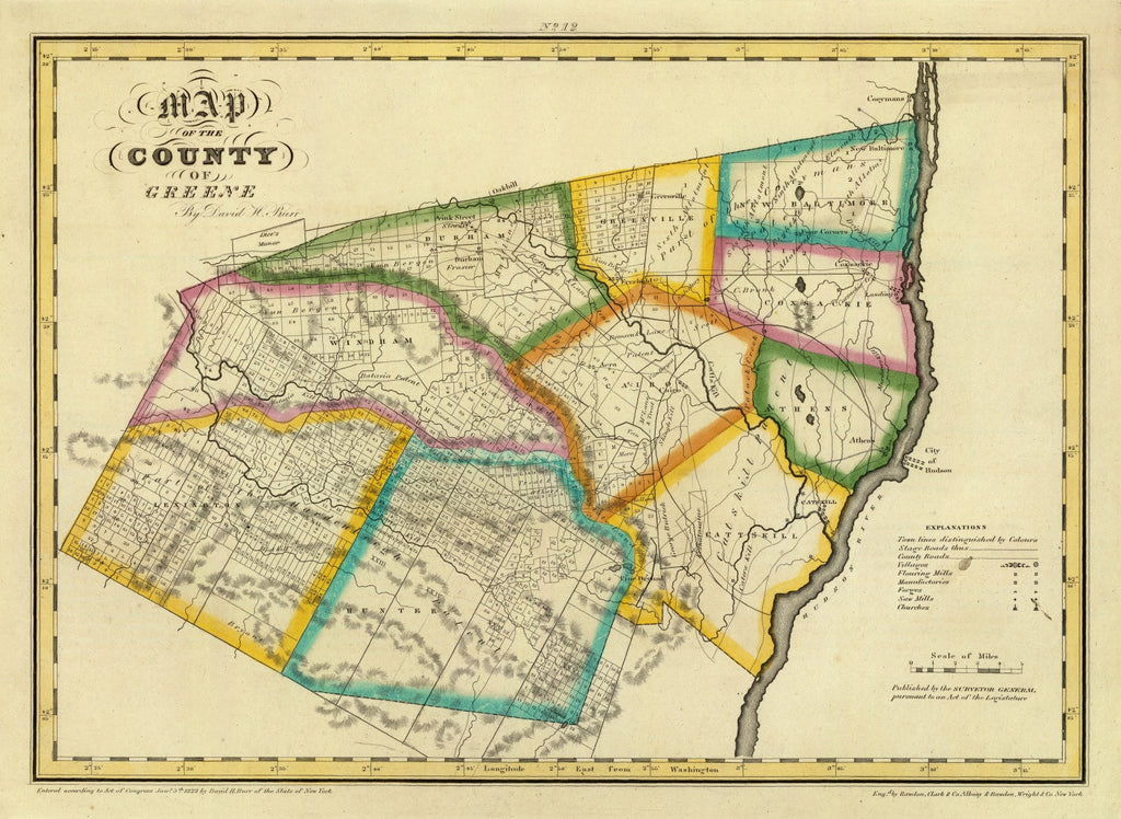 Vintage Map of Greene County, New York 1829